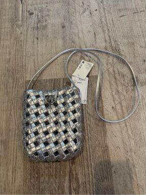 Bottega style Metallic Silver Woven Crossbody Bag by H&M